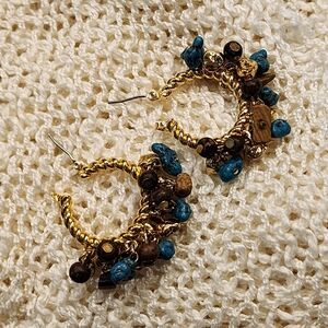 Vintage Boho Gold Toned Cha Cha Chandelier Dangle Clusters Pierced Earrings